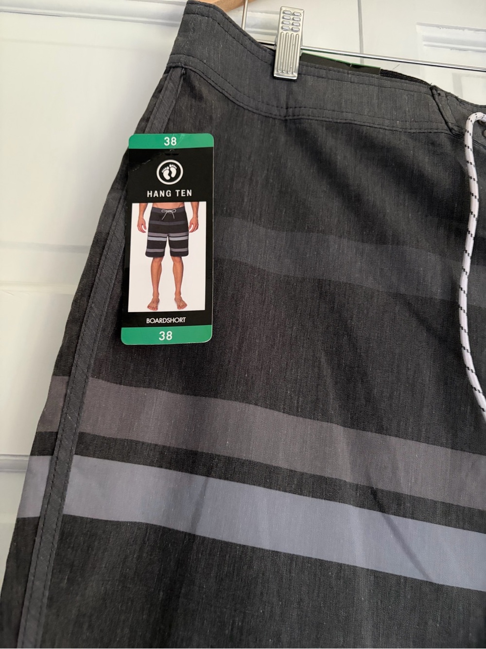 NWT Hang Ten Sz 38 Board Shorts Light Gray Horizontal Stripe Back Pocket - Picture 4 of 5